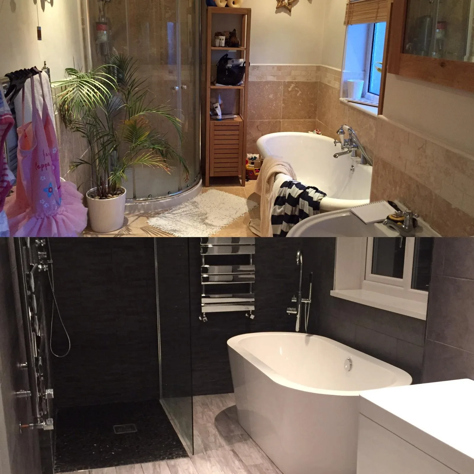 Bathroom transformation with dark feature wall tiles